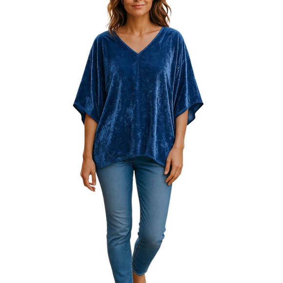 Pure Jill Elements Oversized Top Sky Blue Crushed Velvet Boxy Lagenlook Size L - Picture 1 of 14